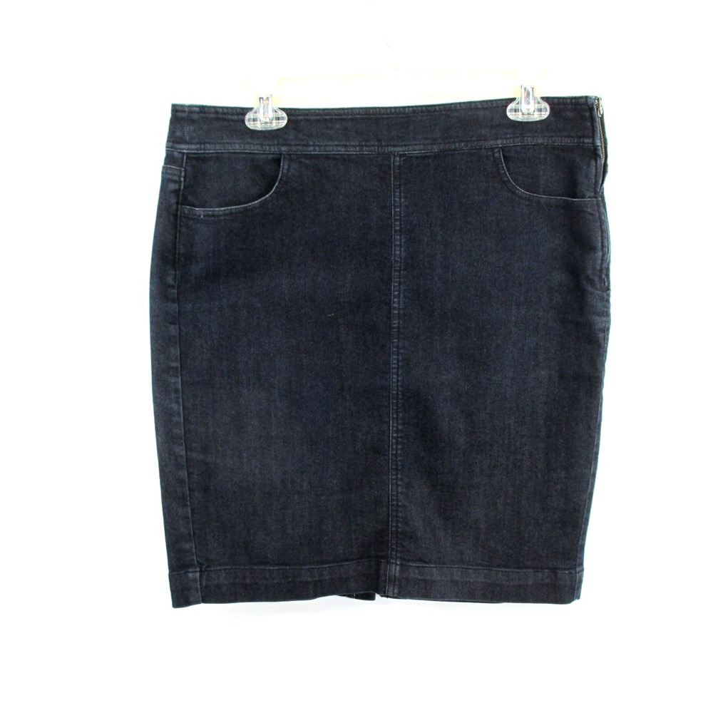 Ann Taylor Loft Womens Black Denim Midi Straight Jean Skirt Size 10 Stretch